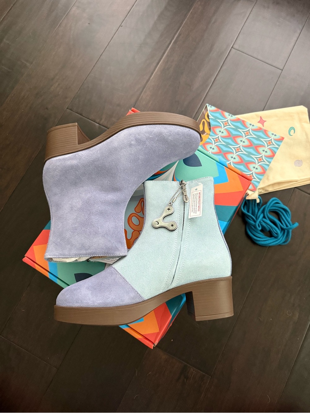 LAZO SIREN Two-Tone Lavender & Mint Suede Ankle Booties